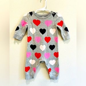 Baby Gap- Sweater onesie grey with hearts unisex warm cotton 3-6 months